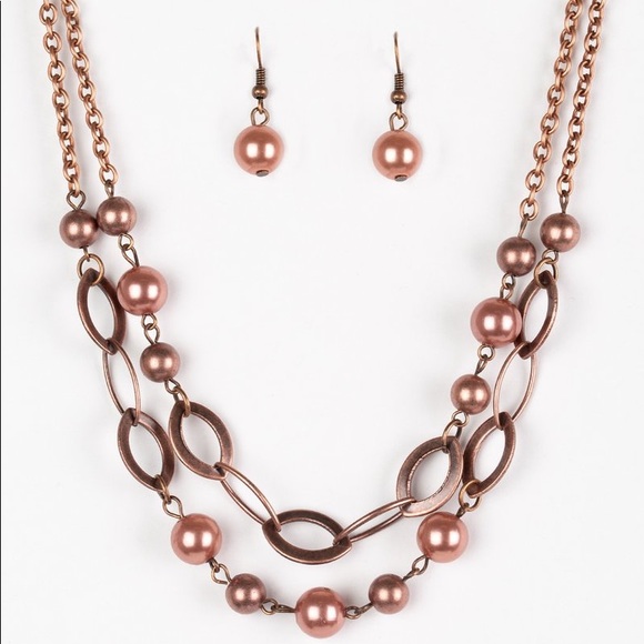 💙Copper Pearl Necklace Set with Bracelet - Picture 2 of 6